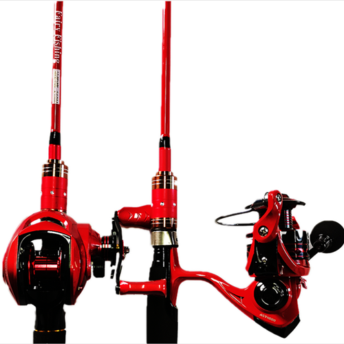 LCE008红色鱼竿渔轮组合 碳素路亚1.8m 2.1m 2.4m 2.7m 